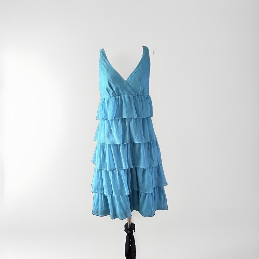 Vintage J.Crew Silk Ruffle Cocktail Dress Blue Size 4 Spring 2011 Style 38661